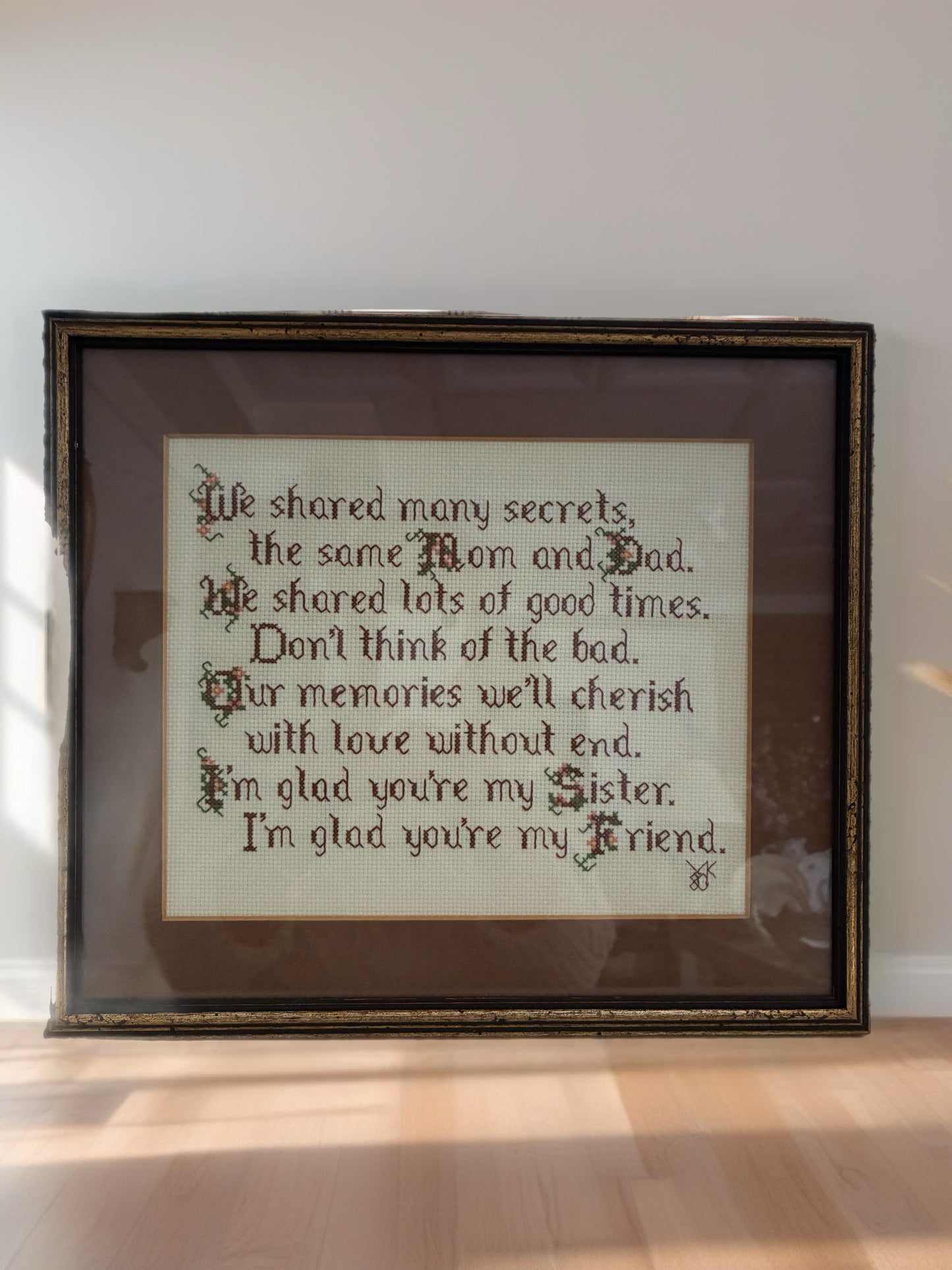Vintage Framed Cross Stitched Poem