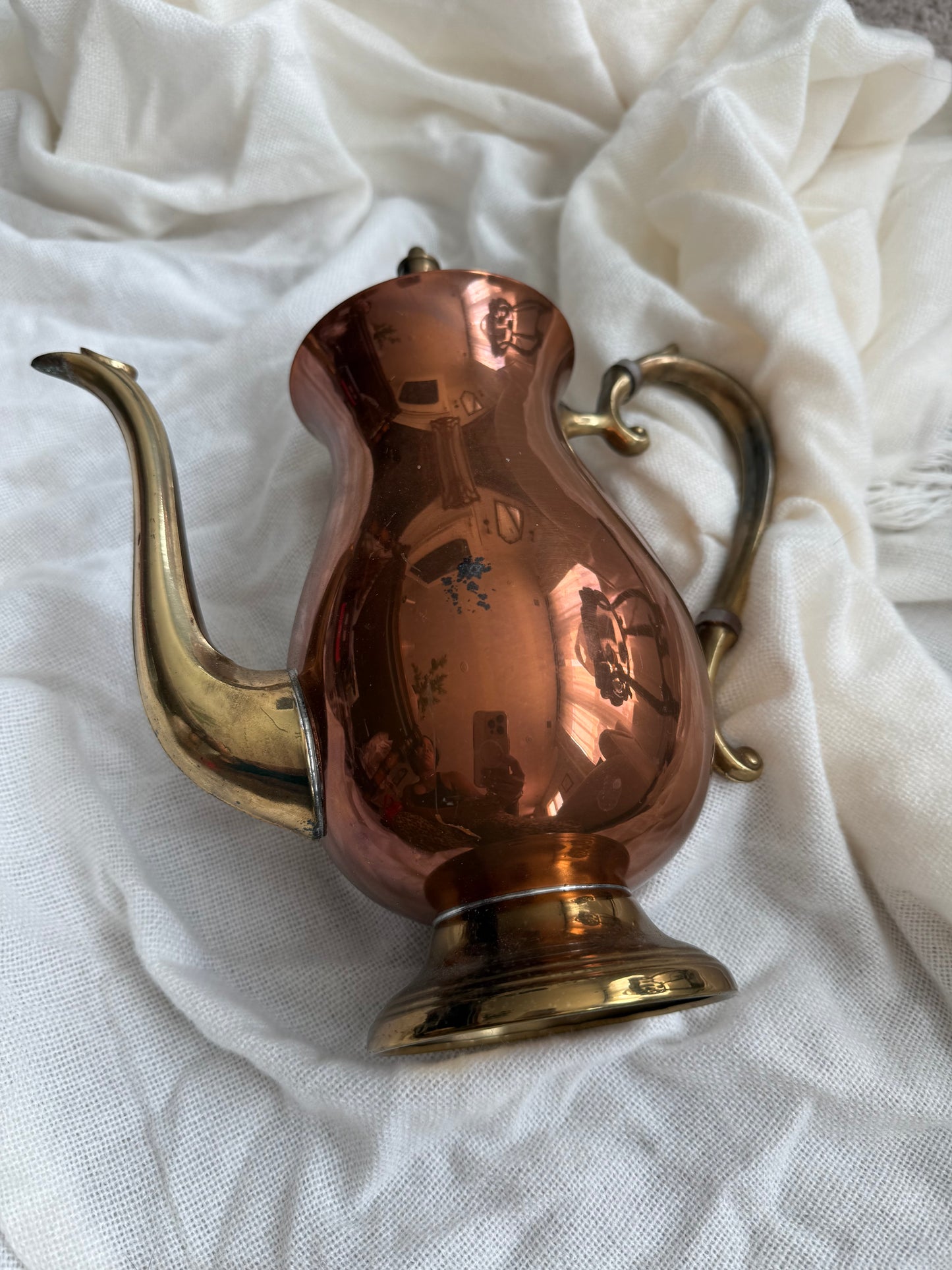 Vintage copper and brass coffee pot