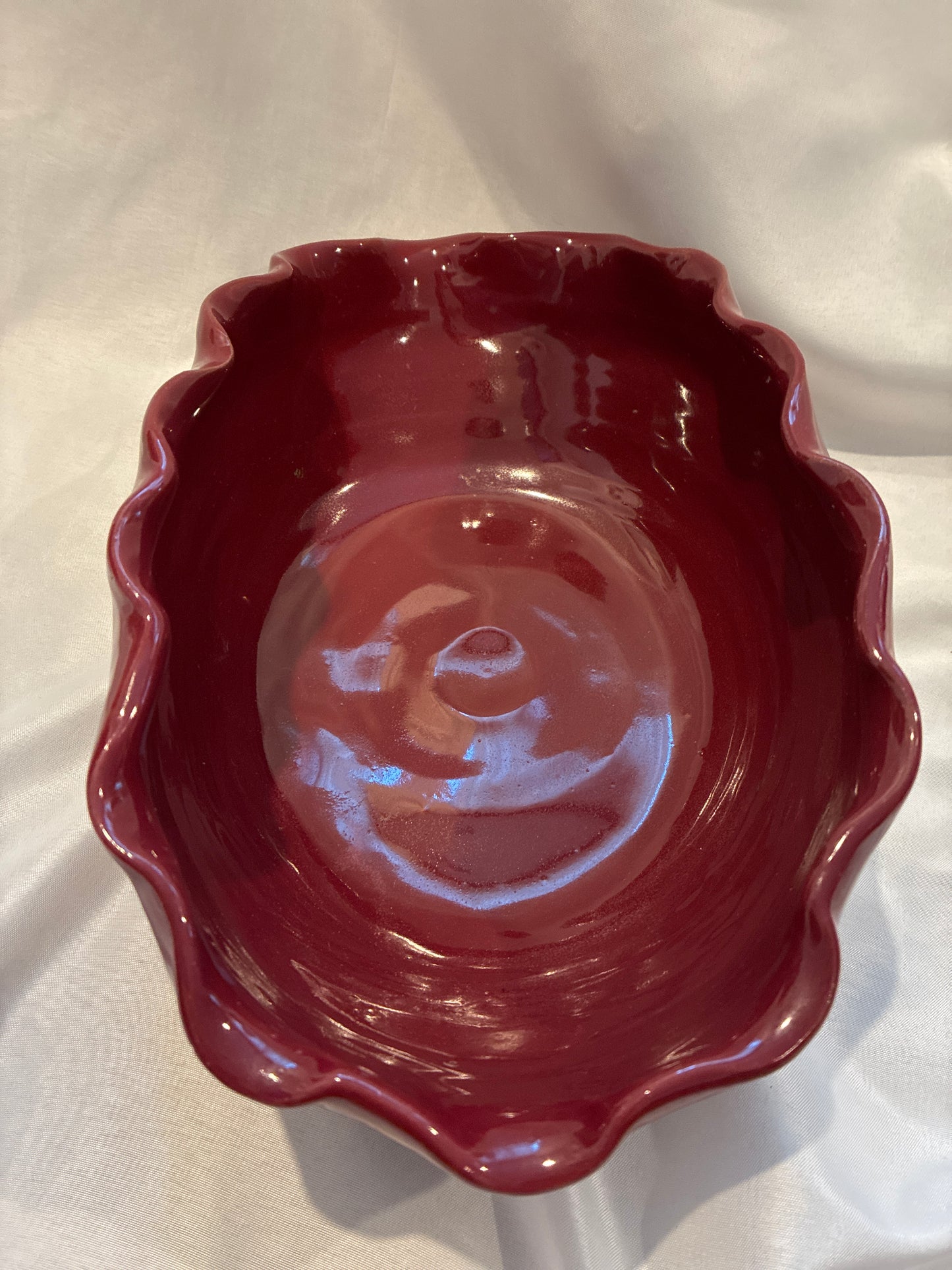 Handmade Glazed Clay Scalloped Bowl