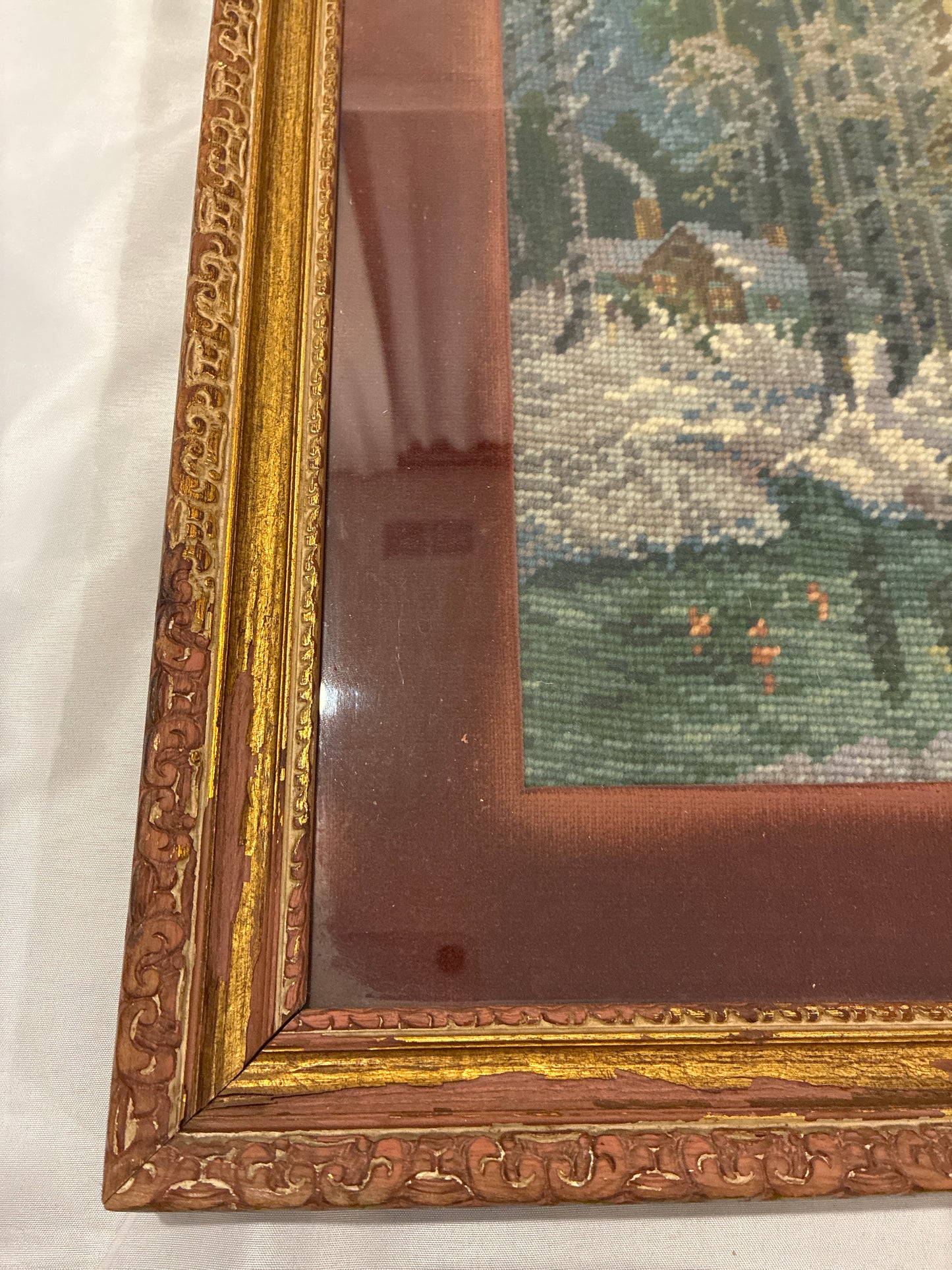Framed Needlepoint and Velvet Artwork