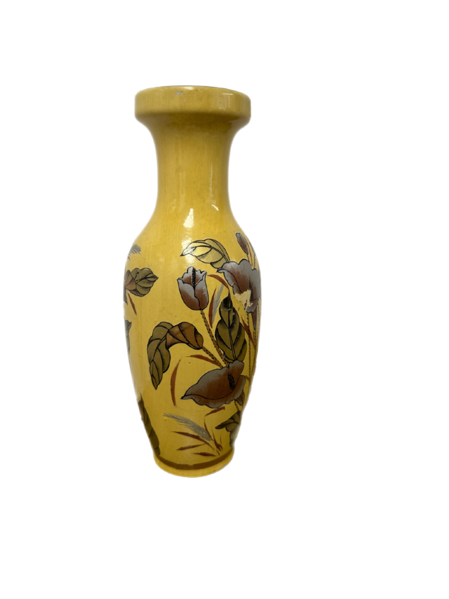 Yellow Porcelain Calla Lily Floral Motif Vase
