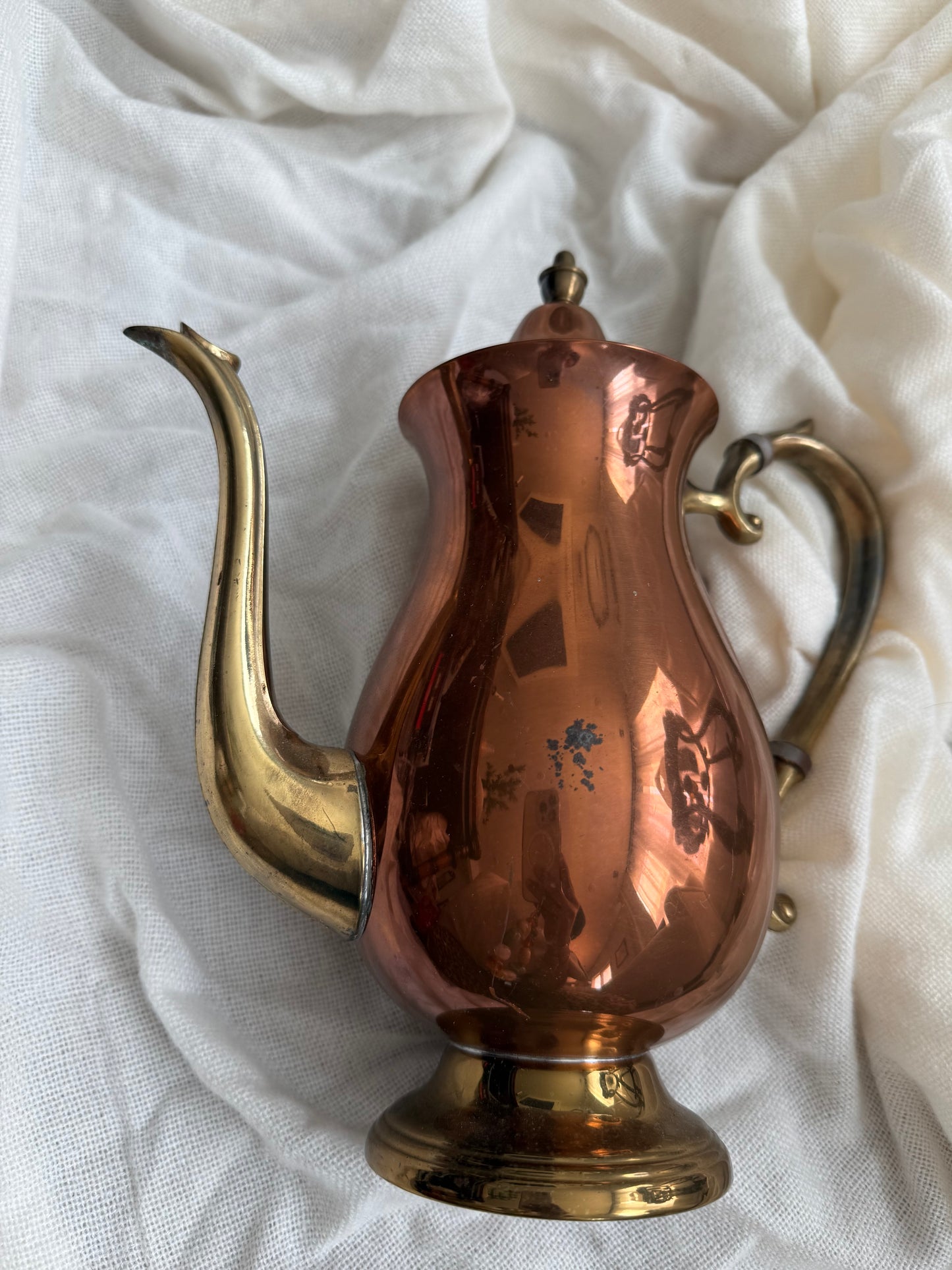 Vintage copper and brass coffee pot