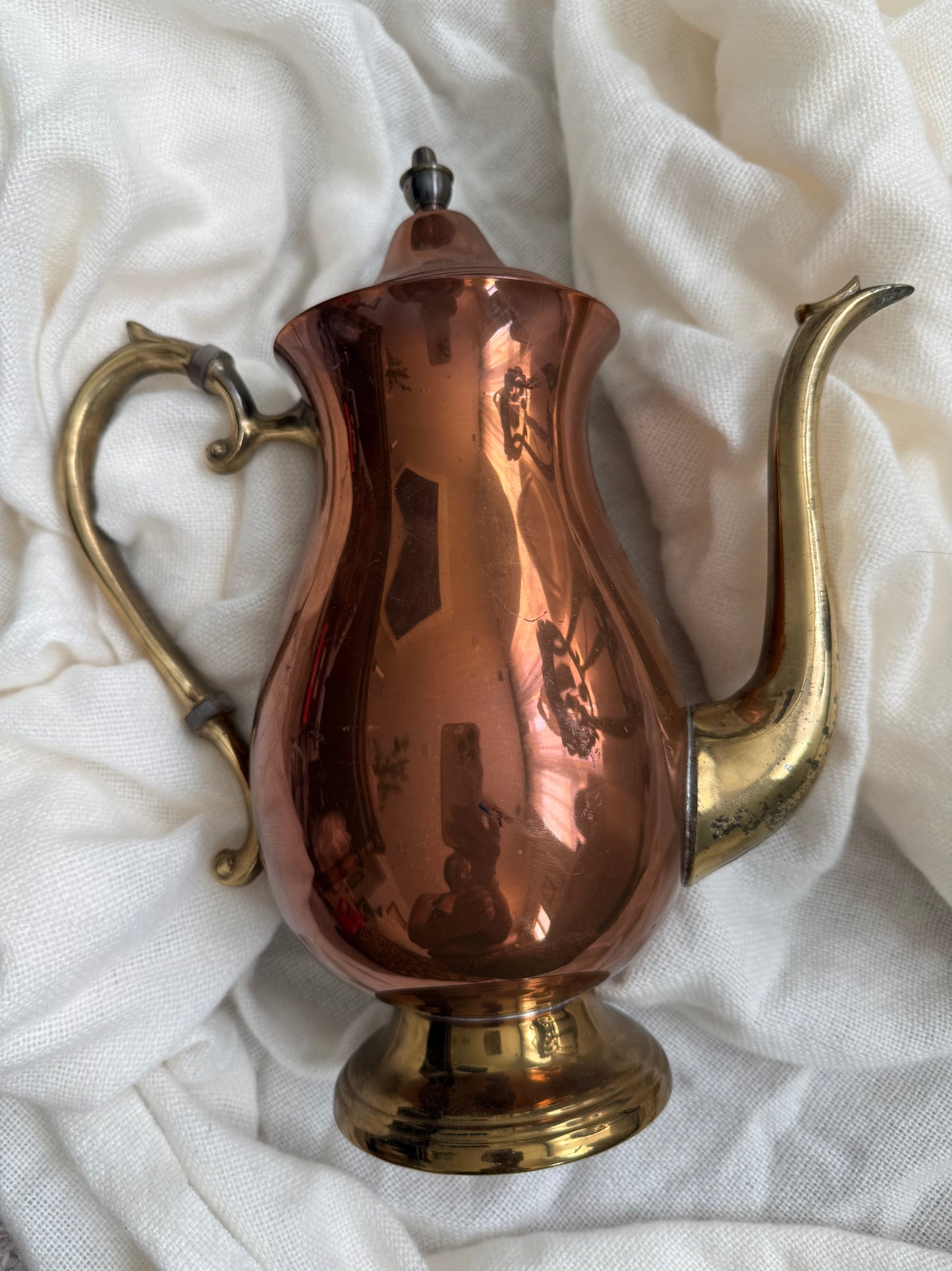 Vintage copper and brass coffee pot