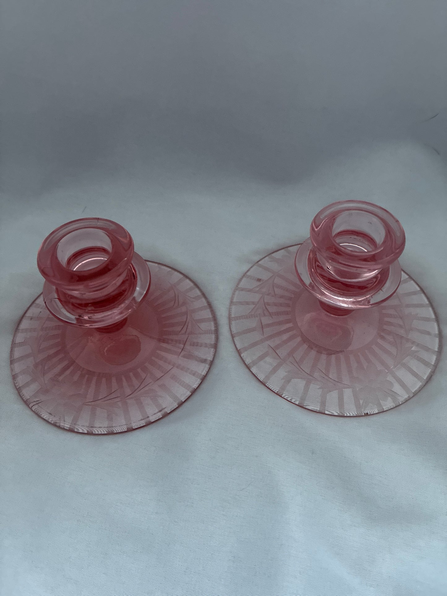 Pink Depression Glass Candlestick Holders - Pair