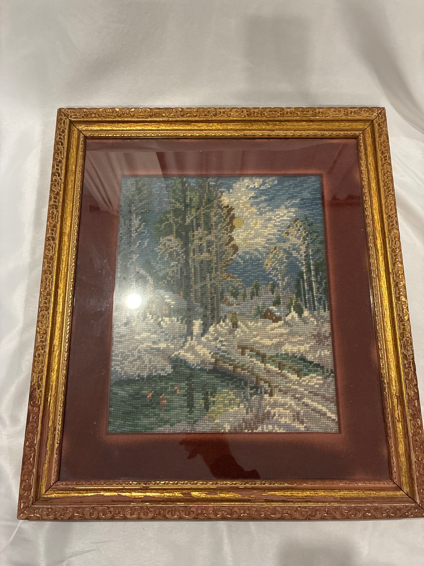 Framed Needlepoint and Velvet Artwork