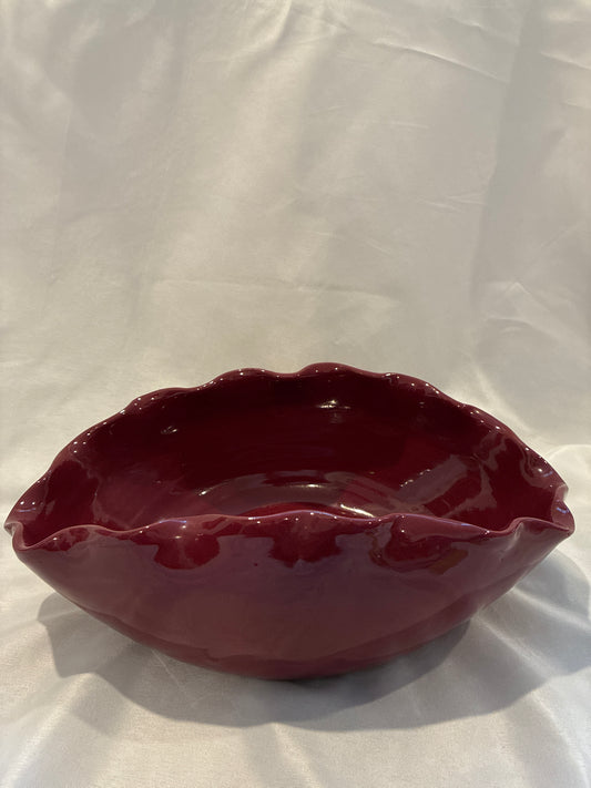 Handmade Glazed Clay Scalloped Bowl