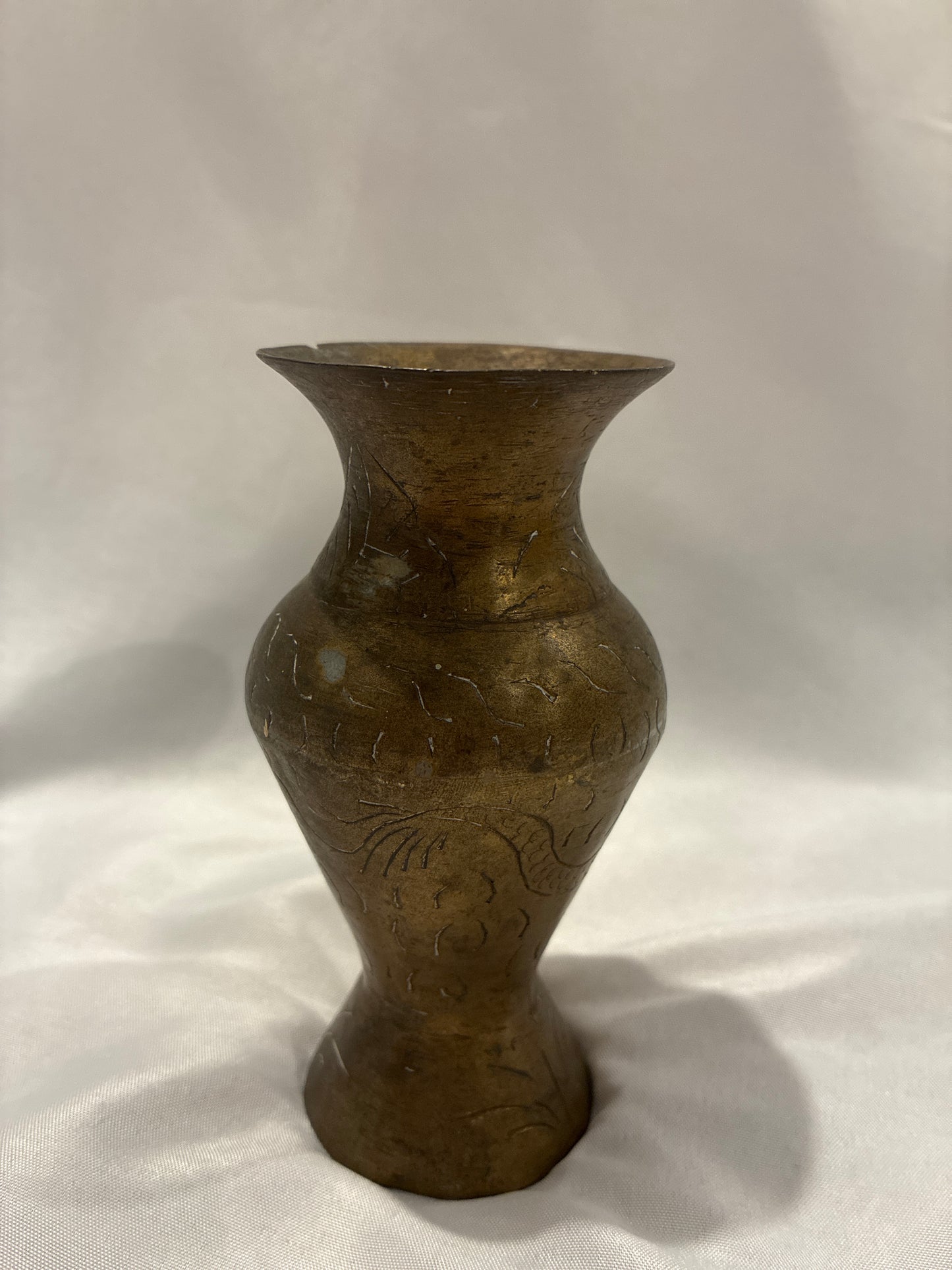 Vintage Etched Brass Vase
