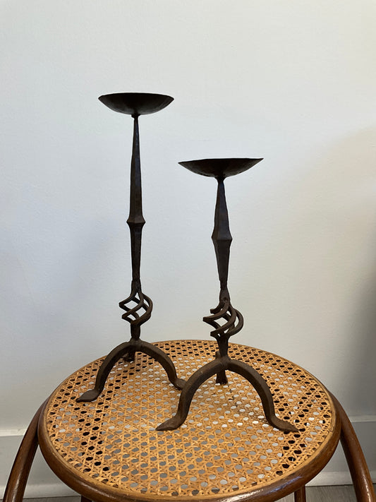 Pair - Vintage wrought iron candle holders