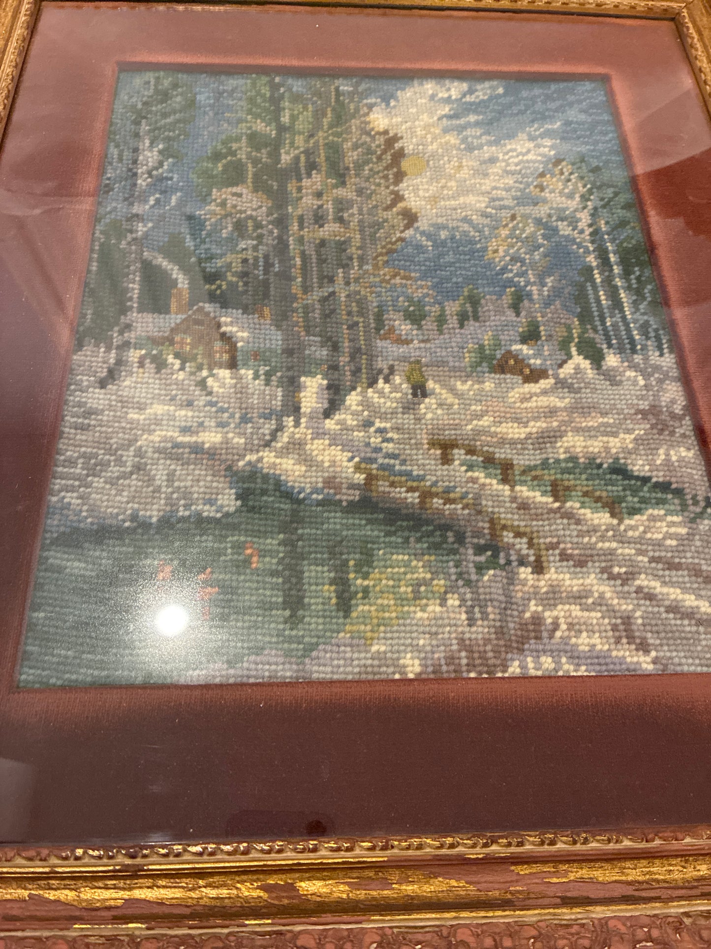 Framed Needlepoint and Velvet Artwork